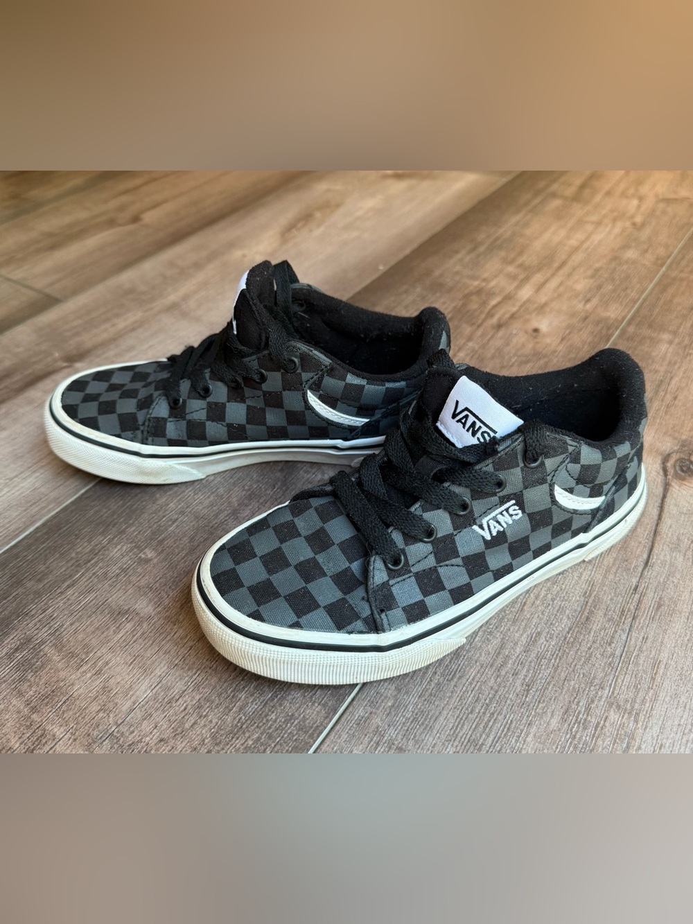 Vans Kids Checkerboard Black Low-Top Skate Sneakers, Size 13, Kids Vans